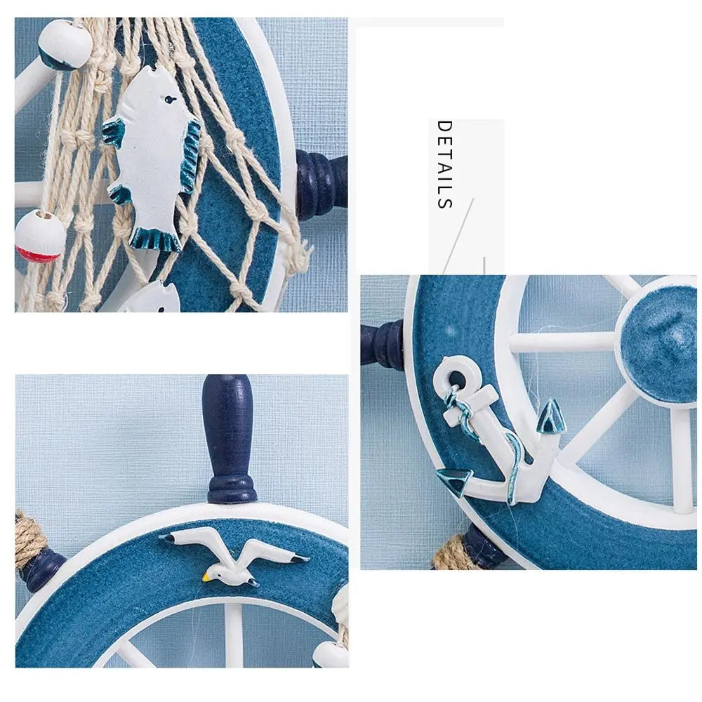 9 Inch Nautical Decoration Crafts Beach Home Fishing Net Ship Steering Wheel Wooden Boat Wall Decor Hanging Decoration