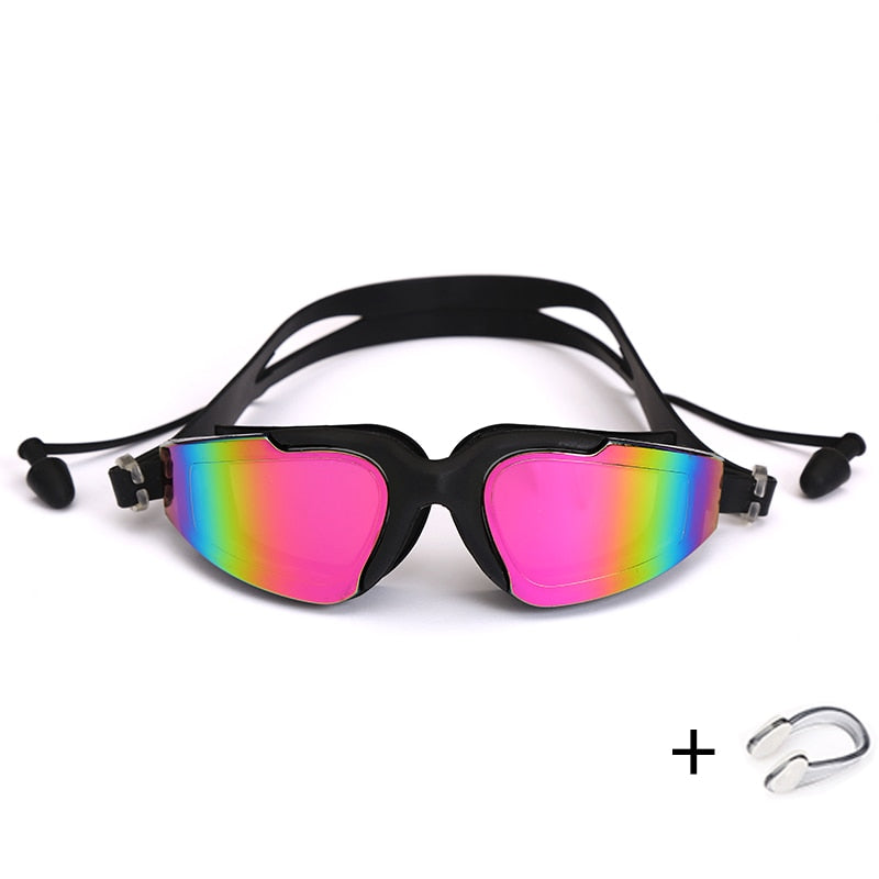 Professional Swimming Goggles Swimming Glasses with Earplugs Nose Clip Electroplate Waterproof Silicone очки для плавания Adluts