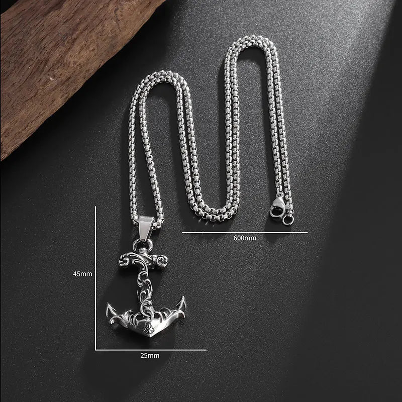 New Arrival Anchor Pattern Wave Necklace Retro Navy Nautical Pirate Pendant Stainless Steel Anchor Chain Men's Sports Jewelry