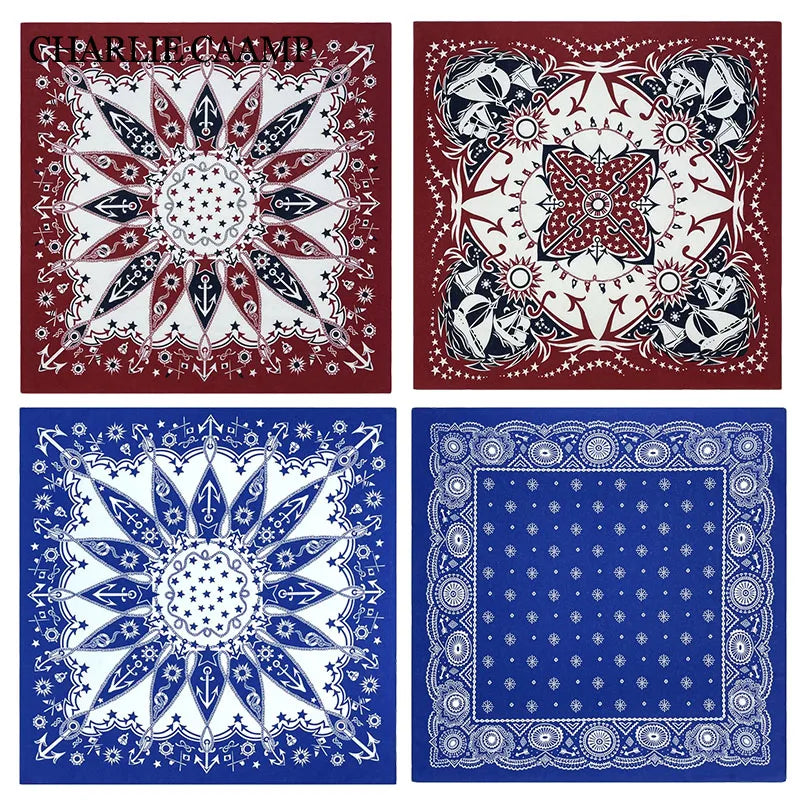 New Sailboat Anchor Printed Square Scarf High Quality Hip Hop Cotton Men Bandana Headband Nautical Multifunctional Neck Scarves