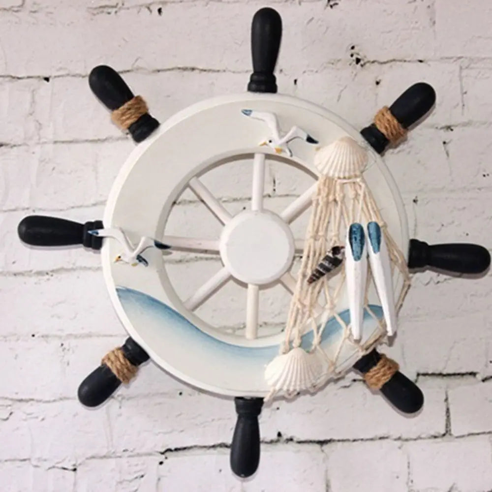 9 Inch Nautical Decoration Crafts Beach Home Fishing Net Ship Steering Wheel Wooden Boat Wall Decor Hanging Decoration