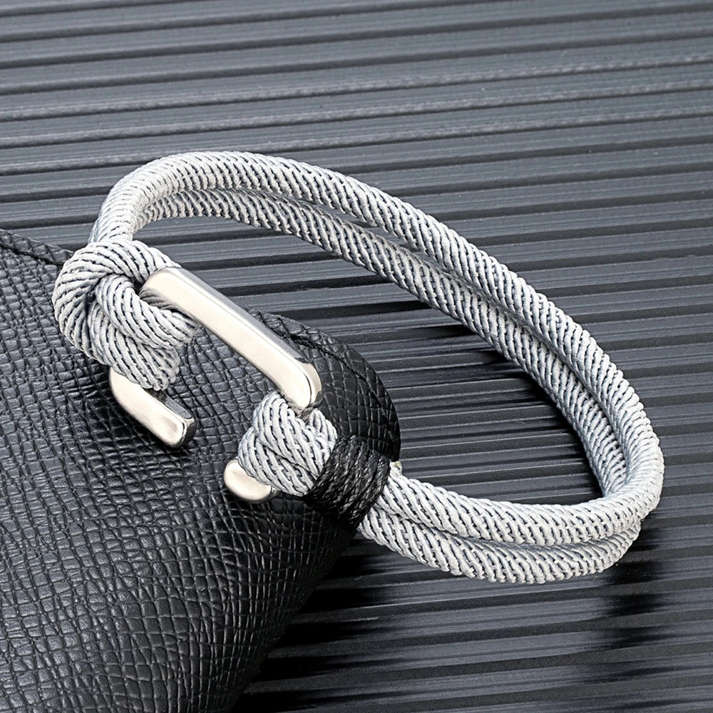 MKENDN Easy Hook Bracelets Men Double strand Nautical Survival Rope Paracord Bracelet Women Stainless Steel Sport Buckle