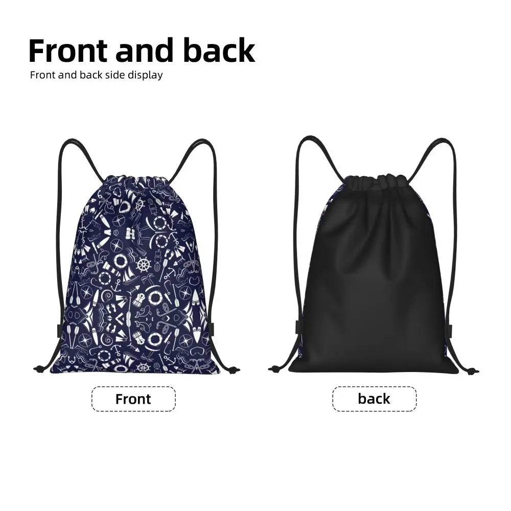 Custom Nautical Navy Anchor Pattern Drawstring Bags Women Men Lightweight Sailing Sailor Sports Gym Storage Backpack