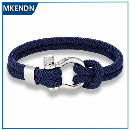 MKENDN Minimalist Nautical Rope Bracelets With Bolt Clasp Men Double strand Survival Bracelet Women Stainless Steel Sport Buckle