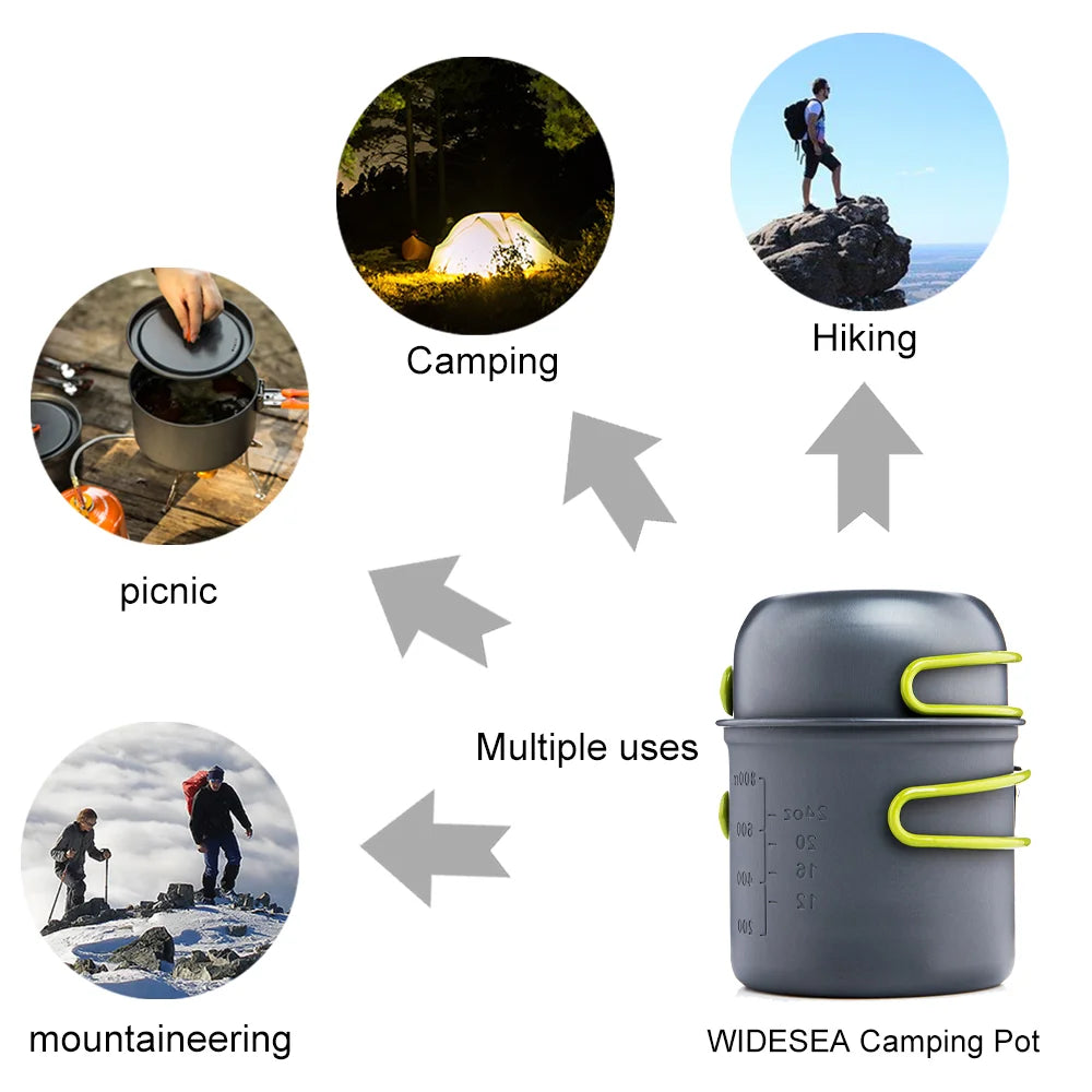 Widesea Ultralight Camping Cooking Utensils Outdoor Tableware Pot Set Hiking Picnic Travel Tourist Dishes Supplies Equipment