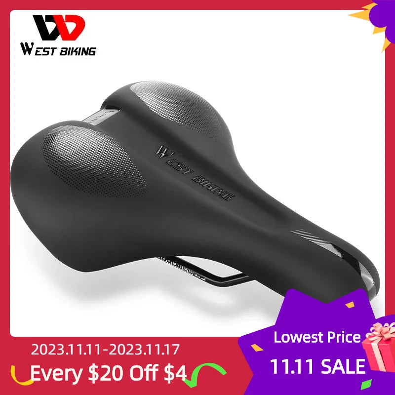 WEST BIKING Bike Saddle MTB Mountain Road Bike Seat PU Leather Gel Filled Cycling Cushion Comfortable Shockproof Bicycle Saddle