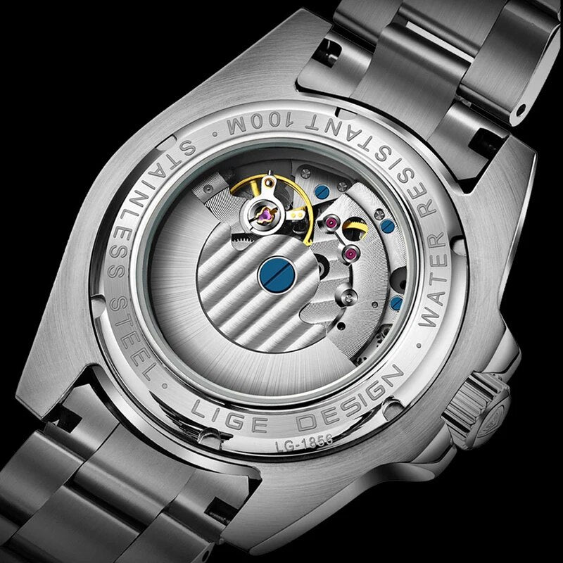LIGE New Watch Men Automatic Mechanical Tourbillon Clock Fashion Sport Diving Watch for Men Waterproof Luminous Mens Watches