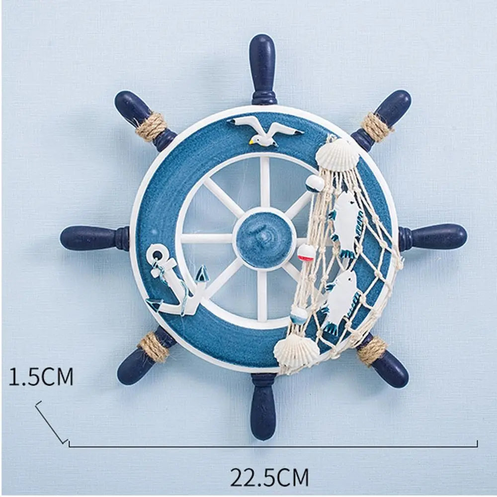 9 Inch Nautical Decoration Crafts Beach Home Fishing Net Ship Steering Wheel Wooden Boat Wall Decor Hanging Decoration