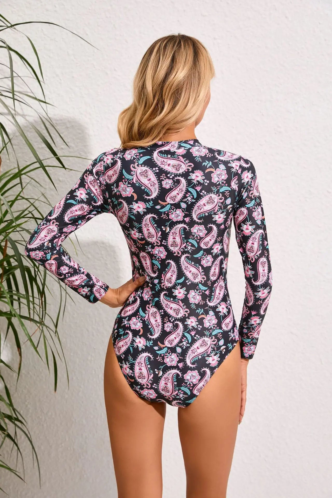 Surf Sports Swimwear Long Sleeve One-piece Swimsuit Women's Print Surf Swimsuit Single Gini Swimsuit Tropical Tights Women Wear