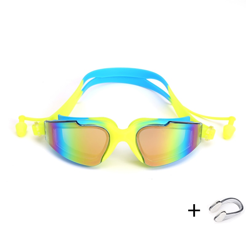 Professional Swimming Goggles Swimming Glasses with Earplugs Nose Clip Electroplate Waterproof Silicone очки для плавания Adluts