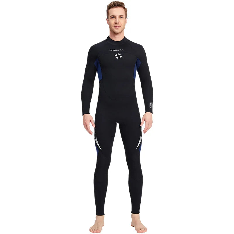 3mm Neoprene Black Splicing Wetsuit Men's Women's Long Back Zipper Surf One-piece Swimming Couple Suit Underwater Warm Suit