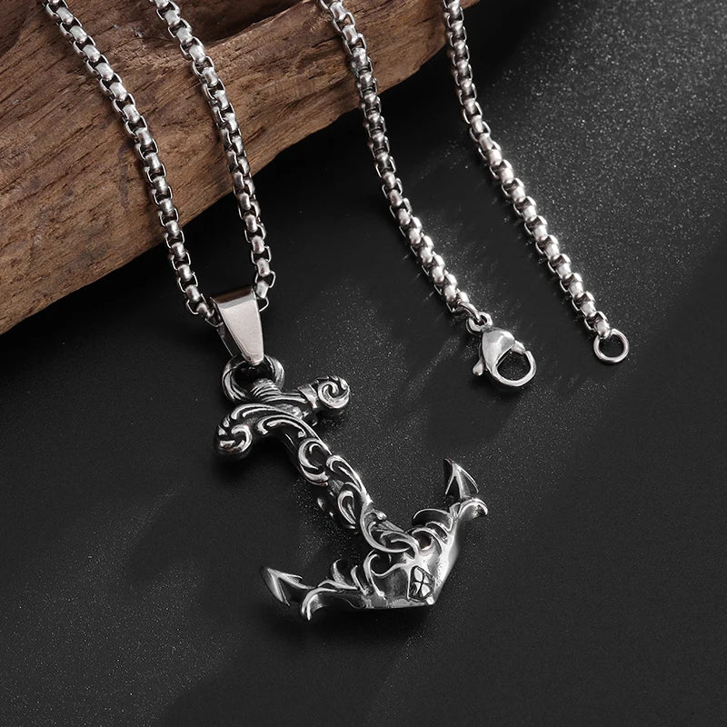 New Arrival Anchor Pattern Wave Necklace Retro Navy Nautical Pirate Pendant Stainless Steel Anchor Chain Men's Sports Jewelry