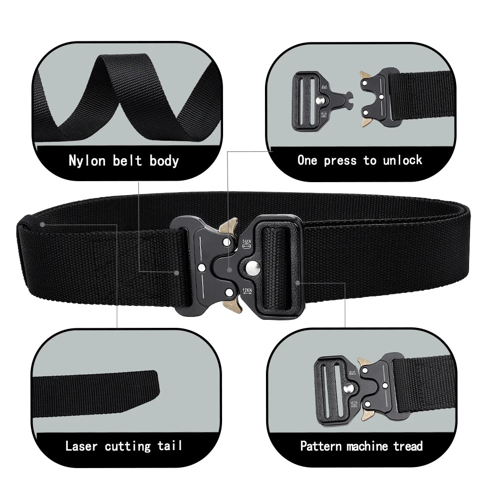 Men's Outdoor Hunting Metal Tactical Belt Alloy Buckle Nautical Canvas Premium Unisex Nylon Sports Belt