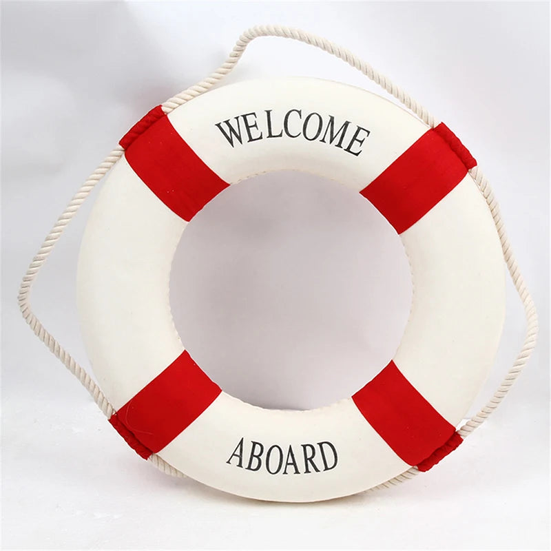 Nautical Style Welcome Decorative Red Blue Life Buoy Home Marine Beach Wall Decoration Life Buoy Crafts Living Room Decoration