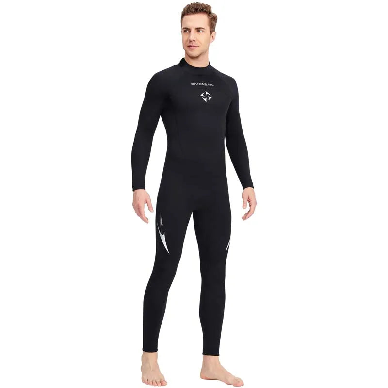 3mm Neoprene Black Splicing Wetsuit Men's Women's Long Back Zipper Surf One-piece Swimming Couple Suit Underwater Warm Suit