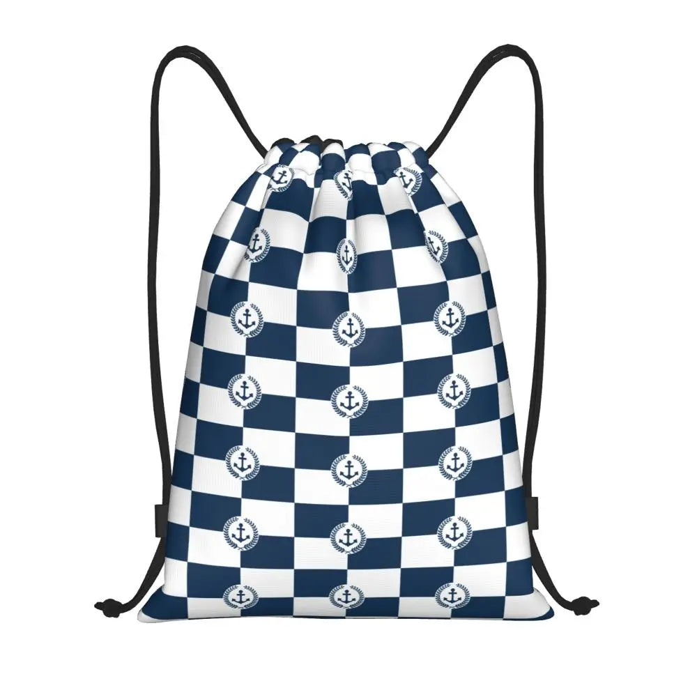 Custom Nautical Navy Anchor Pattern Drawstring Bags Women Men Lightweight Sailing Sailor Sports Gym Storage Backpack