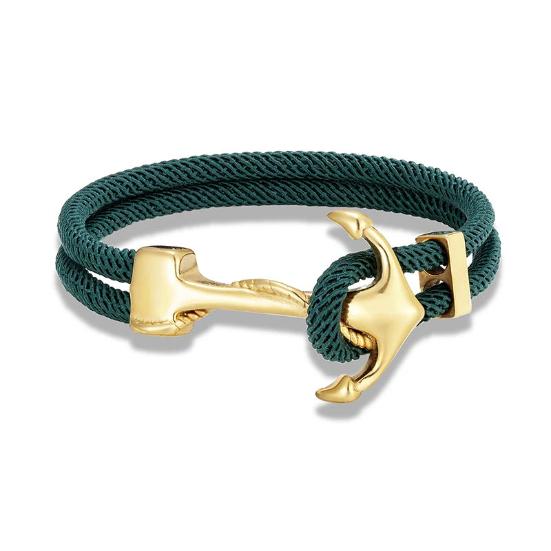 MKENDN Gold Plated Anchor Bracelet Men Charm Nautical Survival Rope Chain Paracord Bracelet Male Wrap Metal Sport Hooks