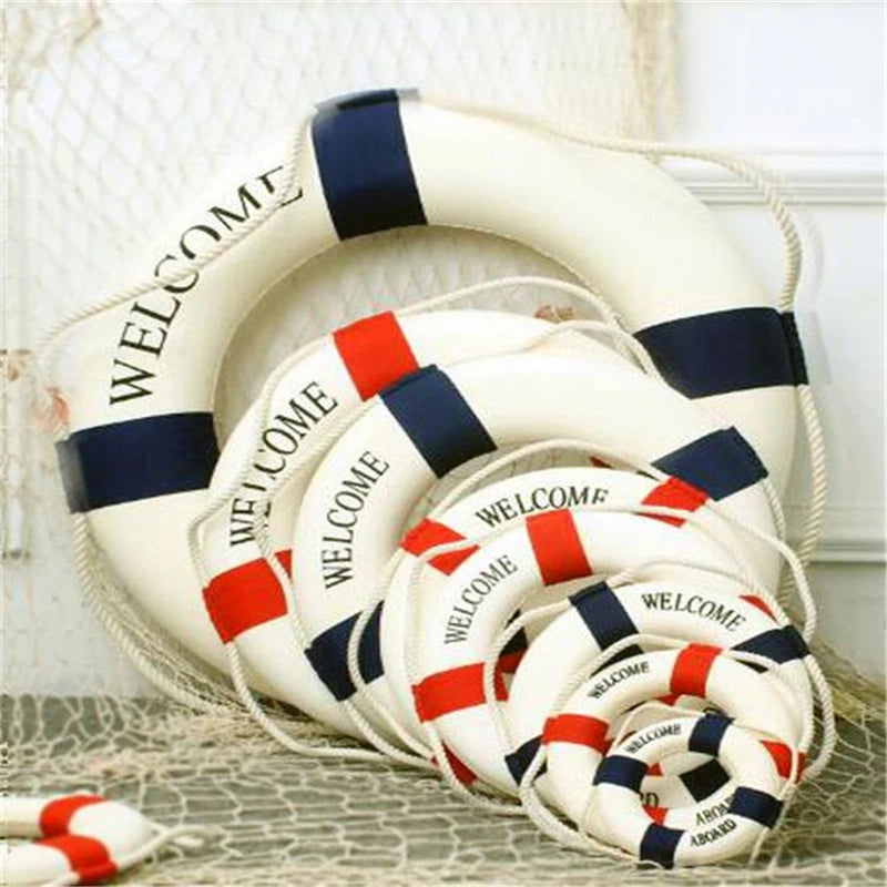 Nautical Style Welcome Decorative Red Blue Life Buoy Home Marine Beach Wall Decoration Life Buoy Crafts Living Room Decoration