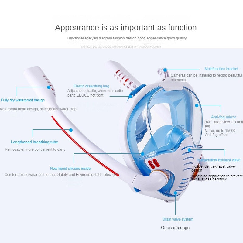 Adulto duplo-tubo máscara de mergulho terno natação completa-seco silicone máscara de mergulho mergulho crianças único-tubo máscara de respiração de mergulho