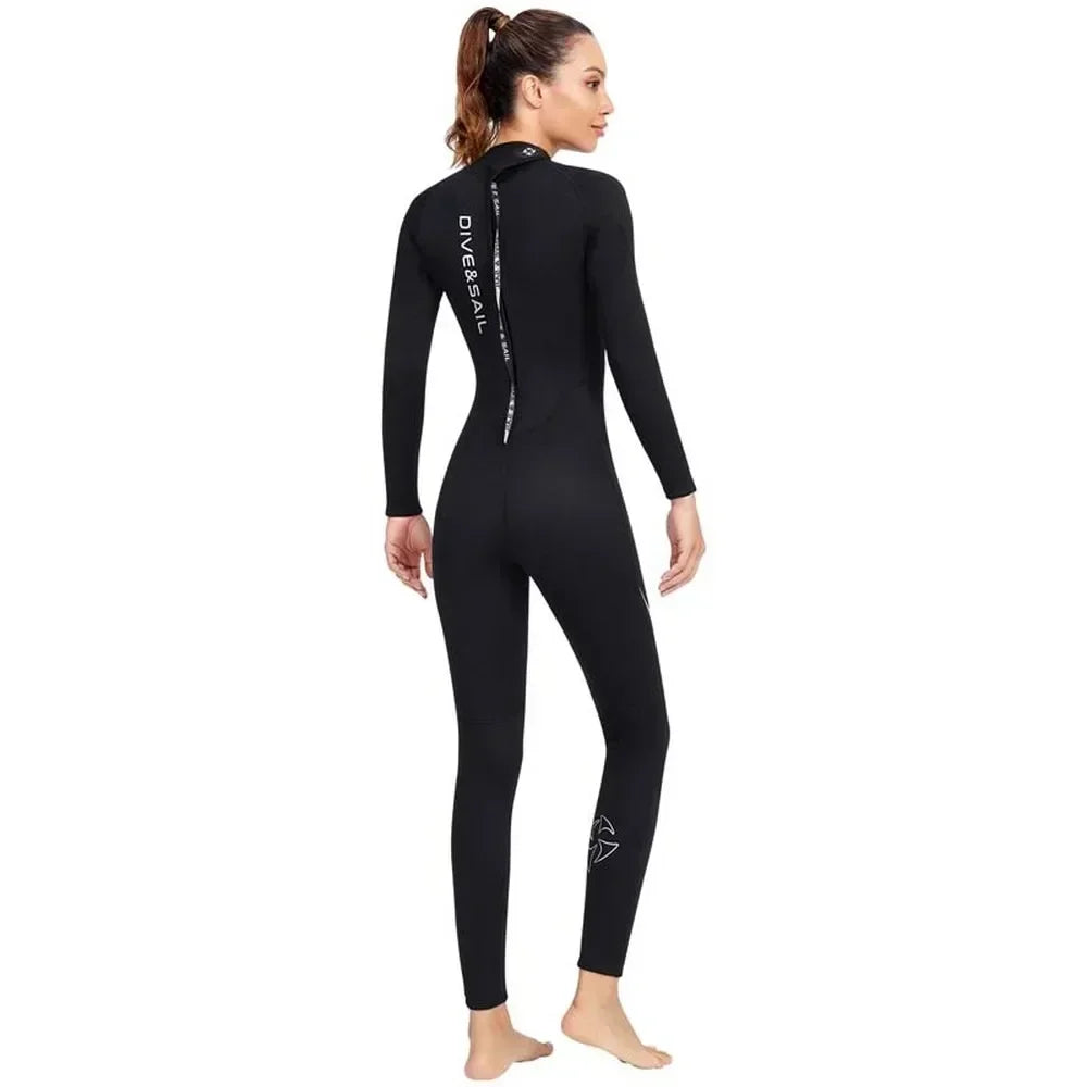 3mm Neoprene Black Splicing Wetsuit Men's Women's Long Back Zipper Surf One-piece Swimming Couple Suit Underwater Warm Suit