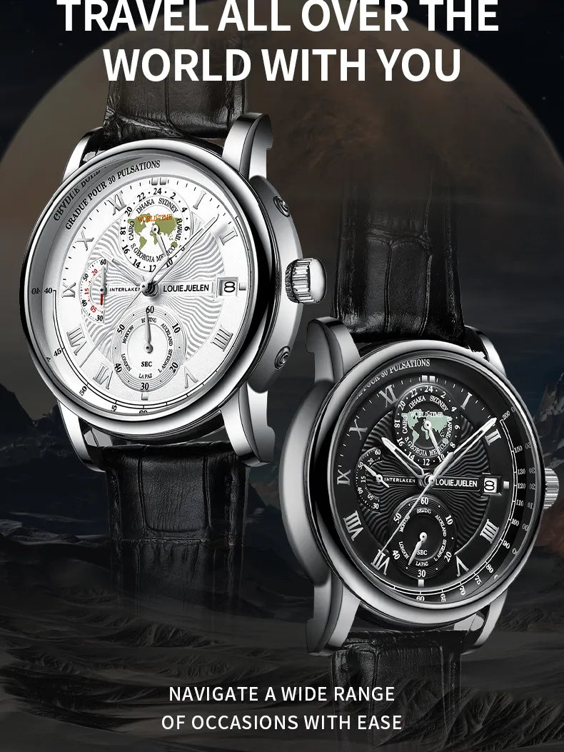 2023 Mens Watches Luxury Fashion Leather Strap Waterproof Quartz Chronograph Watch For Men Map Nautical Elements Wristwatches
