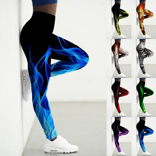 Women's Basic Ripple Printed Yoga Pants Elastic Yoga Leggings Gym Jogging Fitness Clothes Quick Dry Slim Pants XS-8XL