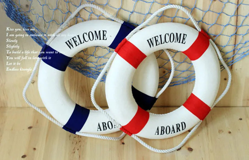 Nautical Style Welcome Decorative Red Blue Life Buoy Home Marine Beach Wall Decoration Life Buoy Crafts Living Room Decoration