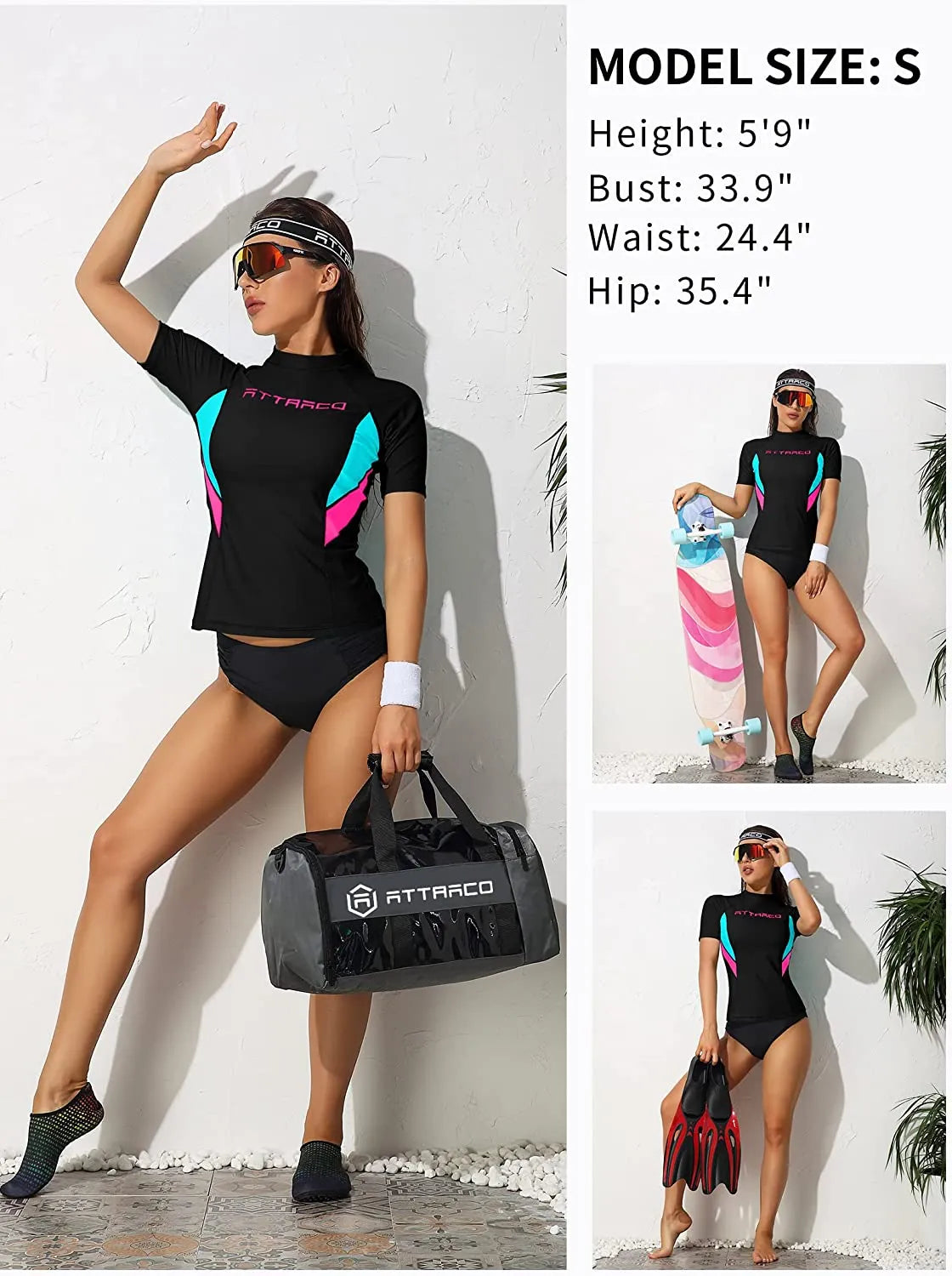 Anfilia Women Short Sleeve Rash Guard Shirts Swimwear Rash Guard Top Surf Top Close-fitting Shirt UPF 50+