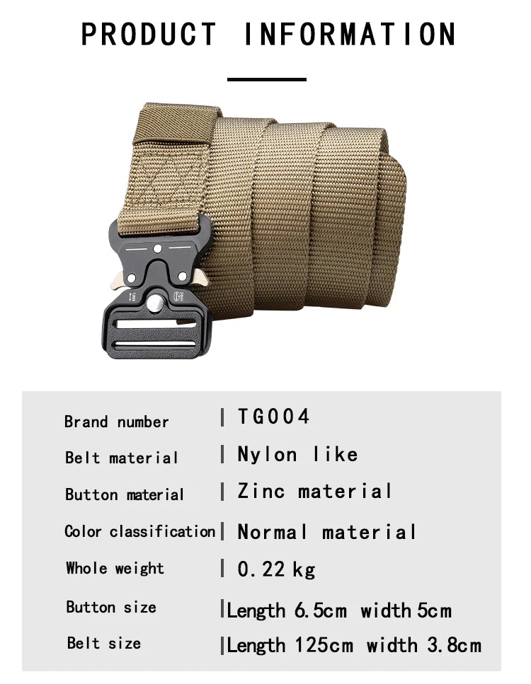 Men's Outdoor Hunting Metal Tactical Belt Alloy Buckle Nautical Canvas Premium Unisex Nylon Sports Belt