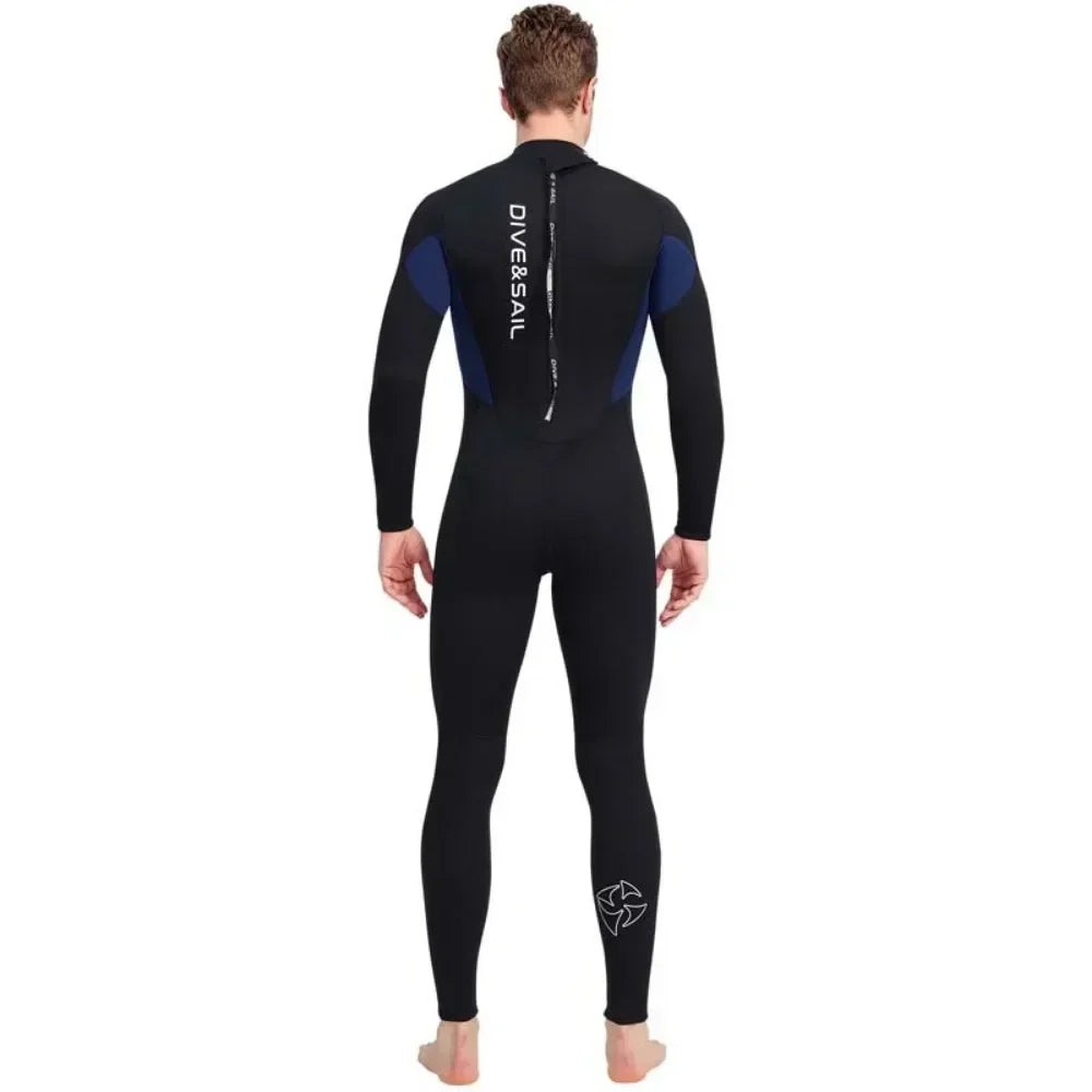 3mm Neoprene Black Splicing Wetsuit Men's Women's Long Back Zipper Surf One-piece Swimming Couple Suit Underwater Warm Suit