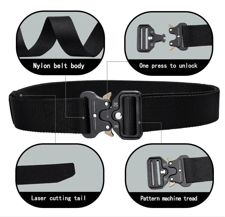 Men's Outdoor Hunting Metal Tactical Belt Alloy Buckle Nautical Canvas Premium Unisex Nylon Sports Belt