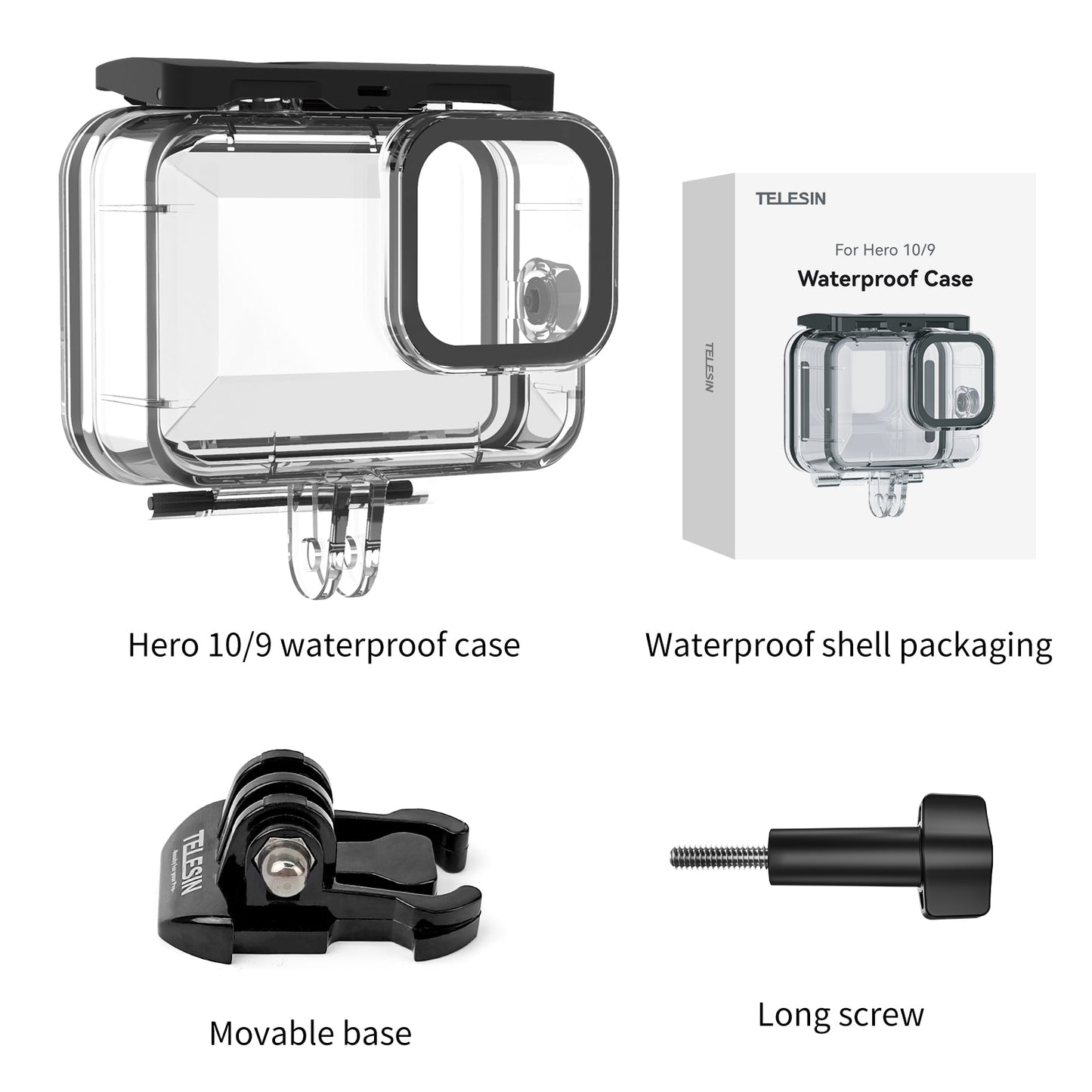 TELESIN 60M Waterproof Case For GoPro Hero 11 10 9 Underwater Diving Housing Cover With Dive Filter Action Camera Accessories