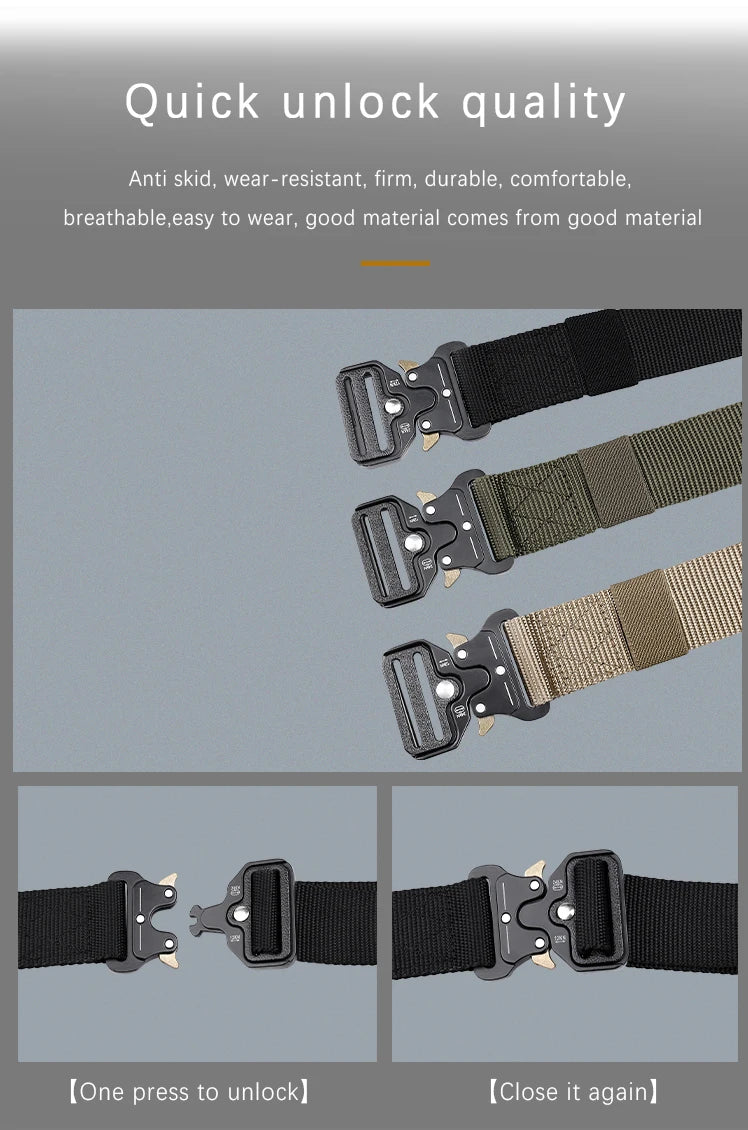 Men's Outdoor Hunting Metal Tactical Belt Alloy Buckle Nautical Canvas Premium Unisex Nylon Sports Belt