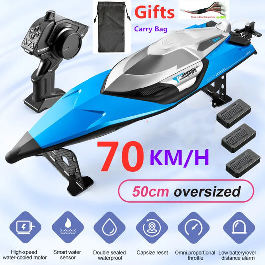 70KM/H High Speed 50CM Big 200M Remote Control Ship Boat Rowing Waterproof Capsize Reset RC Racing Boat Speedboat Add Carry Bag