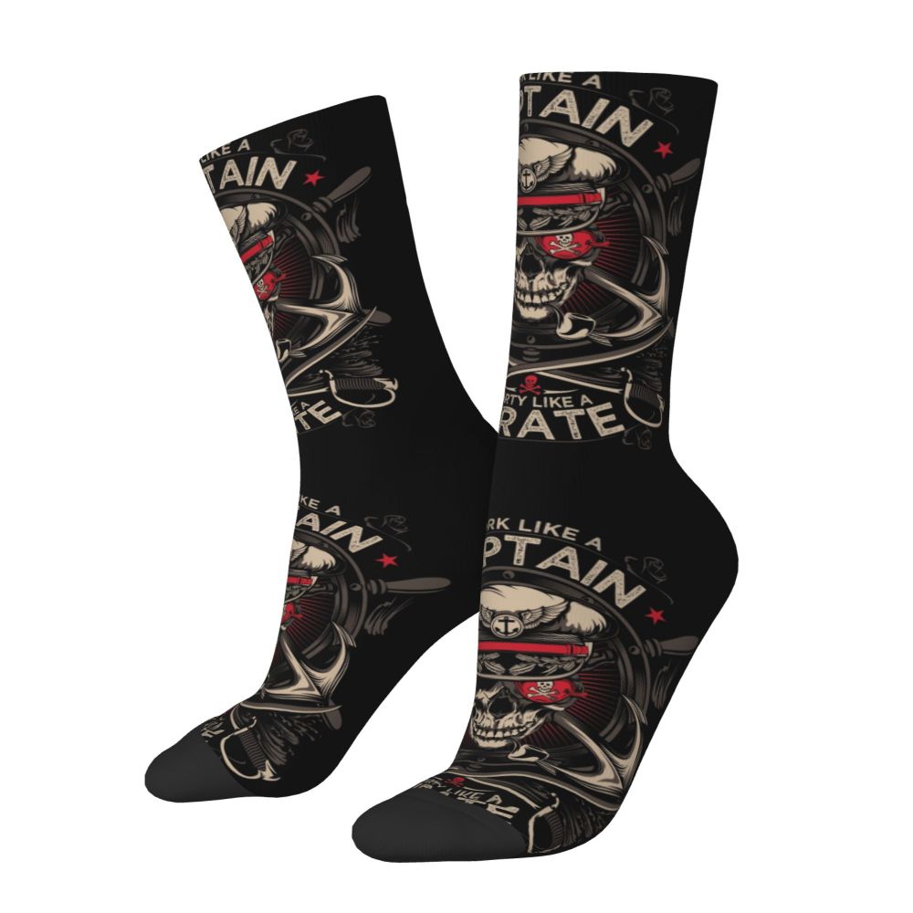 Cool Work Like A Captain Party Like A Pirate Socks Men Women Warm 3D Printed Nautical Skull Sailor Sports Basketball Socks