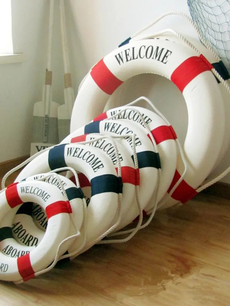 Nautical Style Welcome Decorative Red Blue Life Buoy Home Marine Beach Wall Decoration Life Buoy Crafts Living Room Decoration