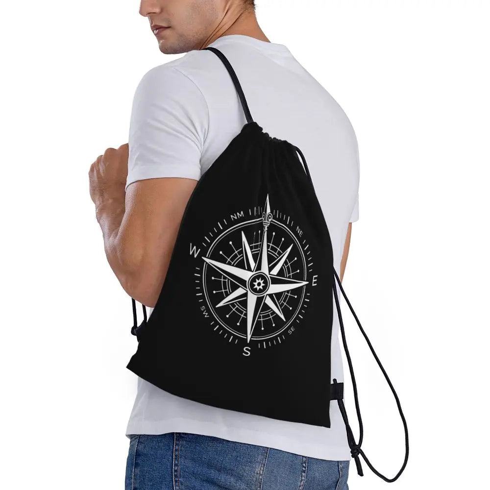 Custom Nautical Navy Anchor Pattern Drawstring Bags Women Men Lightweight Sailing Sailor Sports Gym Storage Backpack