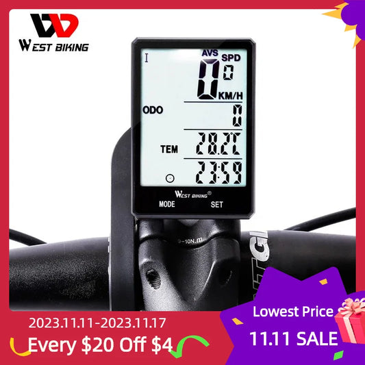 WEST BIKING Wireless Bicycle Computer Backlight Waterproof Cycling Speedometer Mechanical Magnet Speed Sensor Bike Odometer