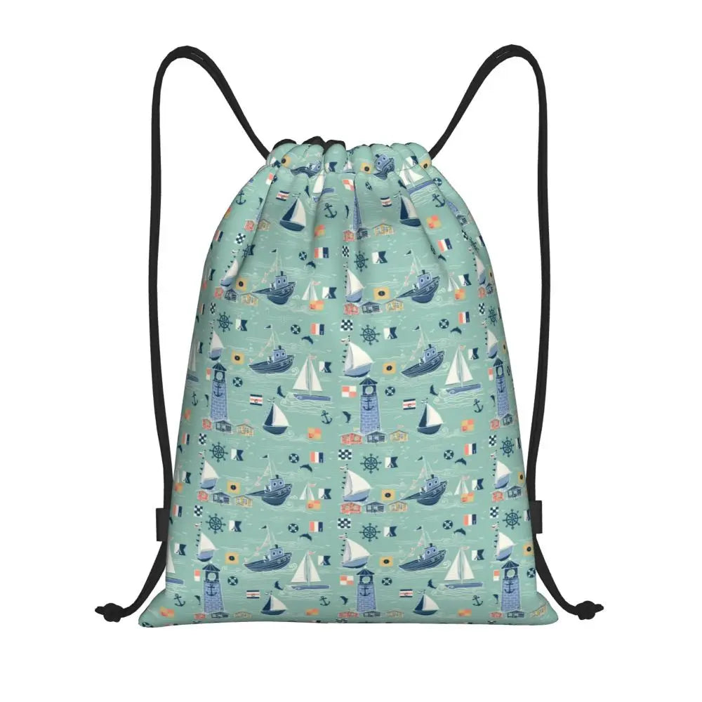 Custom Nautical Navy Anchor Pattern Drawstring Bags Women Men Lightweight Sailing Sailor Sports Gym Storage Backpack