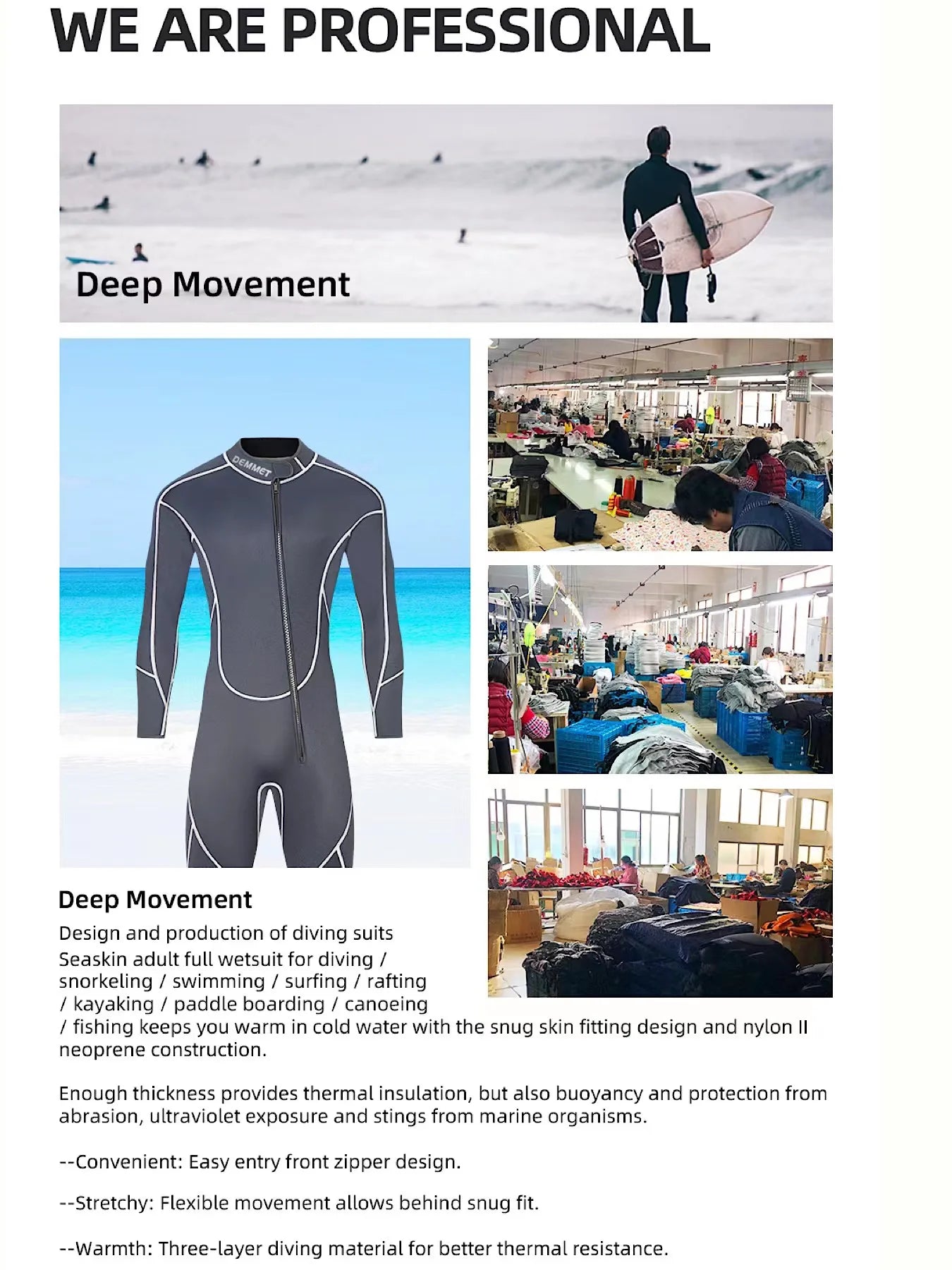 DEMMET 1.5MM Neoprene One-piece Wetsuit Men's Long Sleeves Front Unzipper To Keep Warm And Cold Surf Snorkeling Kayak