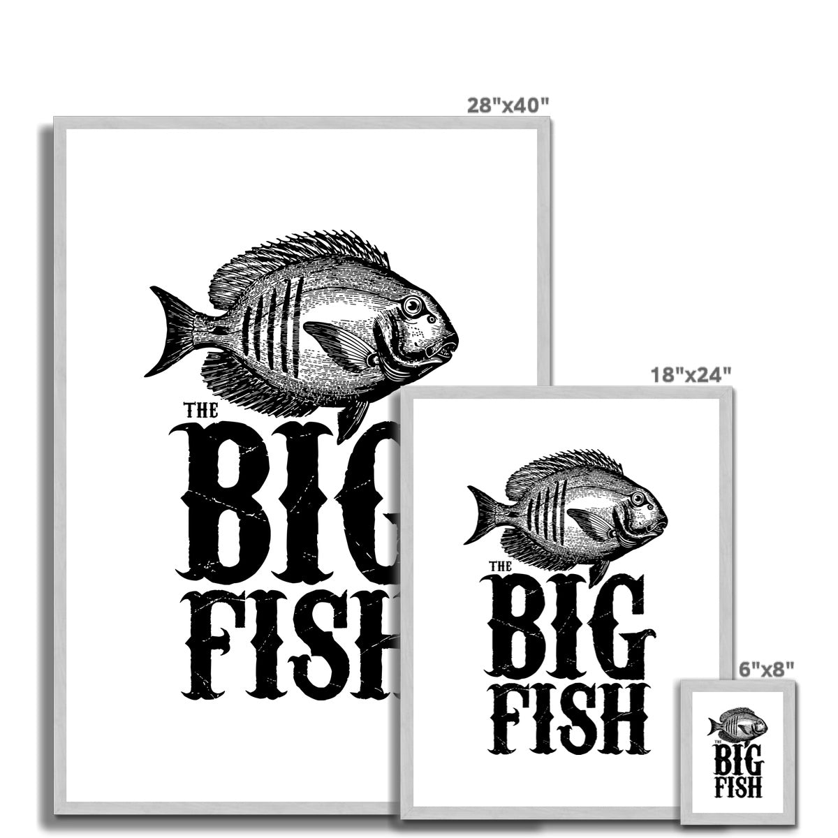 AQUA B&amp;W – 01 – Big Fish – antiker gerahmter Druck