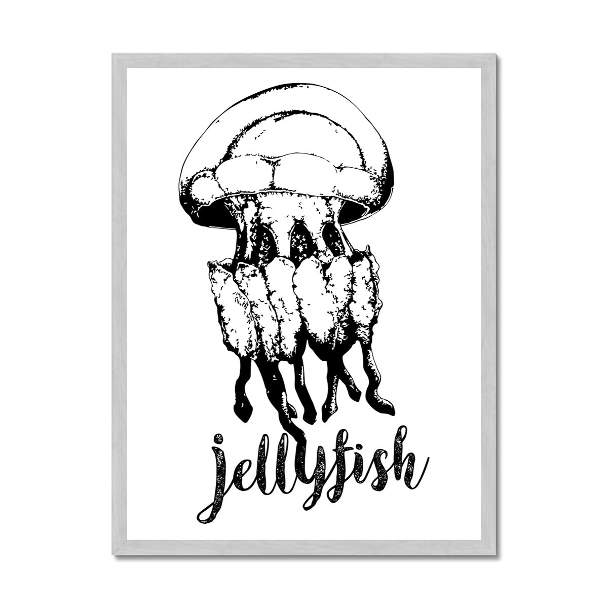 AQUA B&W - 02 - Jellyfish - Antique Framed Print