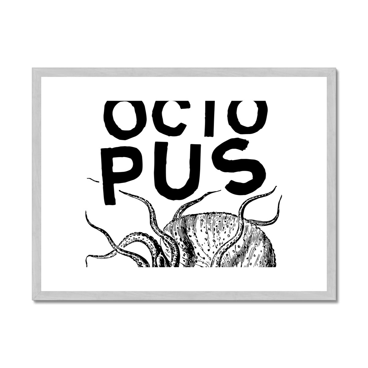 AQUA B&W - 03 - Octopus - Antique Framed & Mounted Print