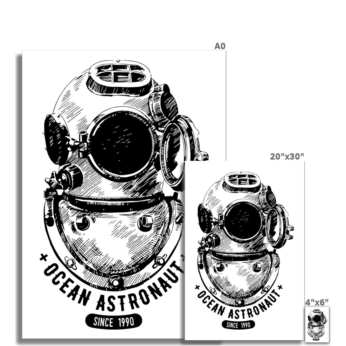 AQUA B&amp;W - 05 - Ozean-Astronaut - Gerollte Eco-Leinwand