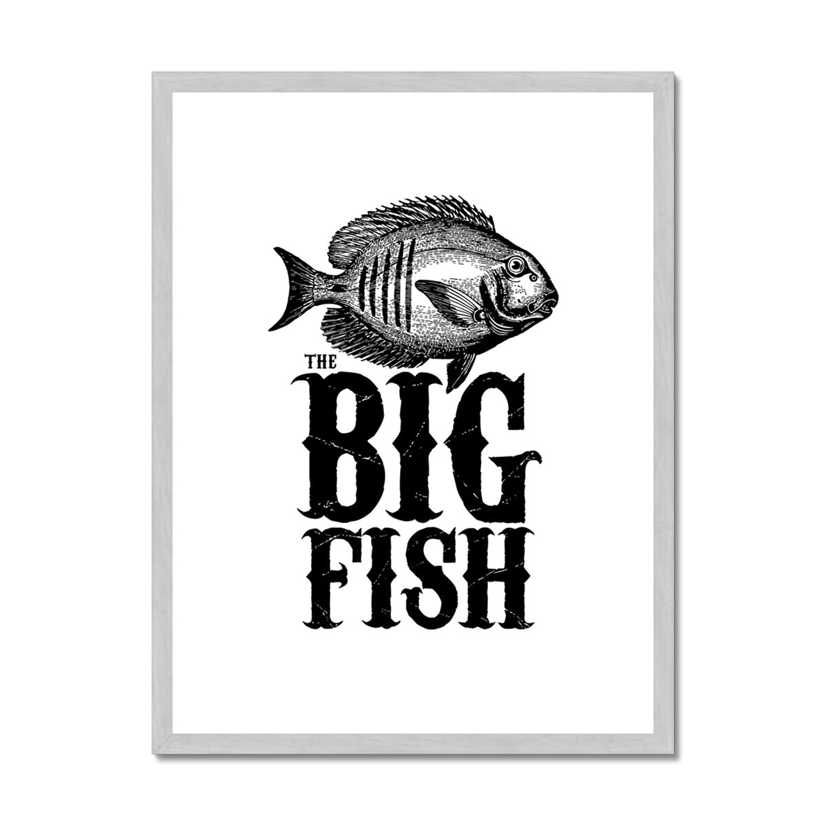 AQUA B&W - 01 -Big Fish - Antique Framed & Mounted Print