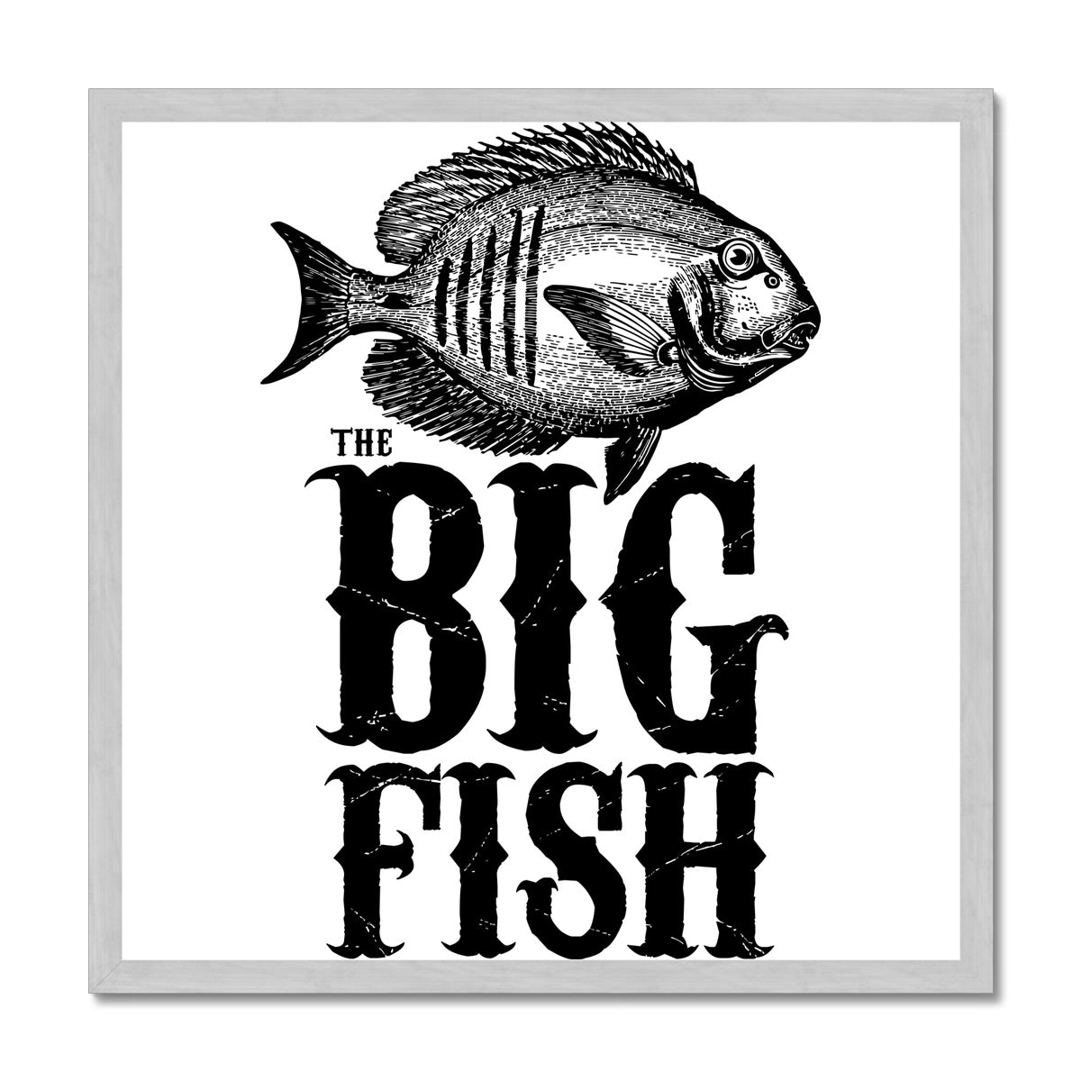 AQUA B&W - 01 -Big Fish - Antique Framed Print