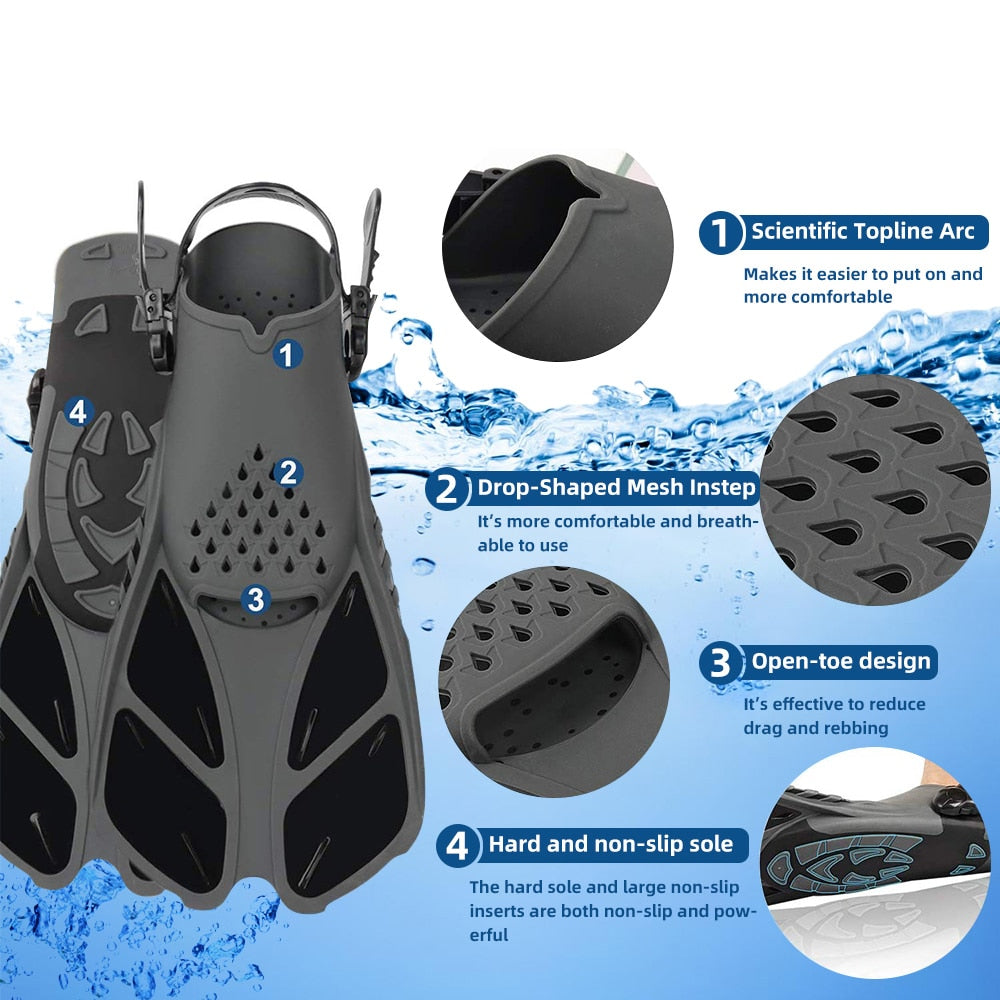 Verstellbare Schwimmflossen Erwachsene Schnorchel Fußflossen Tauchflossen Anfänger Wassersportausrüstung Tragbare Tauchflossen Kind