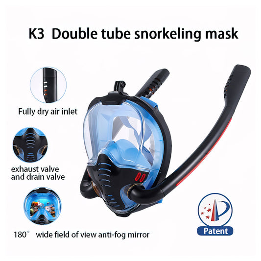 Nova máscara de mergulho tubo duplo máscara de mergulho adulto criança máscara de natação óculos de mergulho auto contido aparelho de respiração subaquática
