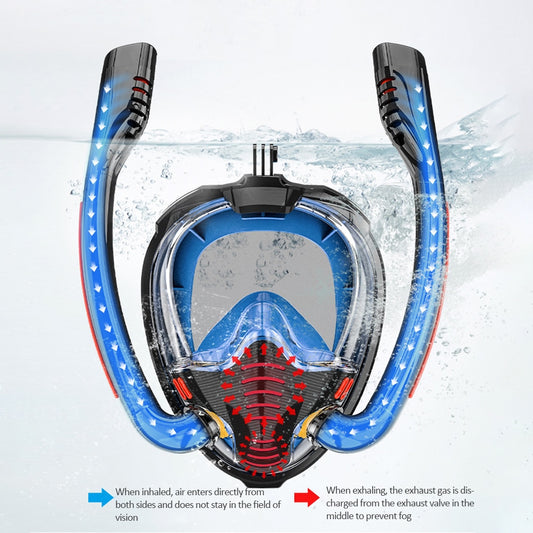 Máscara de mergulho facial completa, máscara de natação com tubo de respiração duplo, óculos de mergulho para adultos e jovens