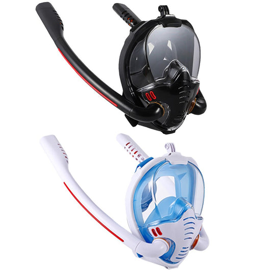Máscara de mergulho com tubo de respiração duplo, óculos de rosto para mergulho respiratório, equipamento de natação à prova d'água para homens e mulheres